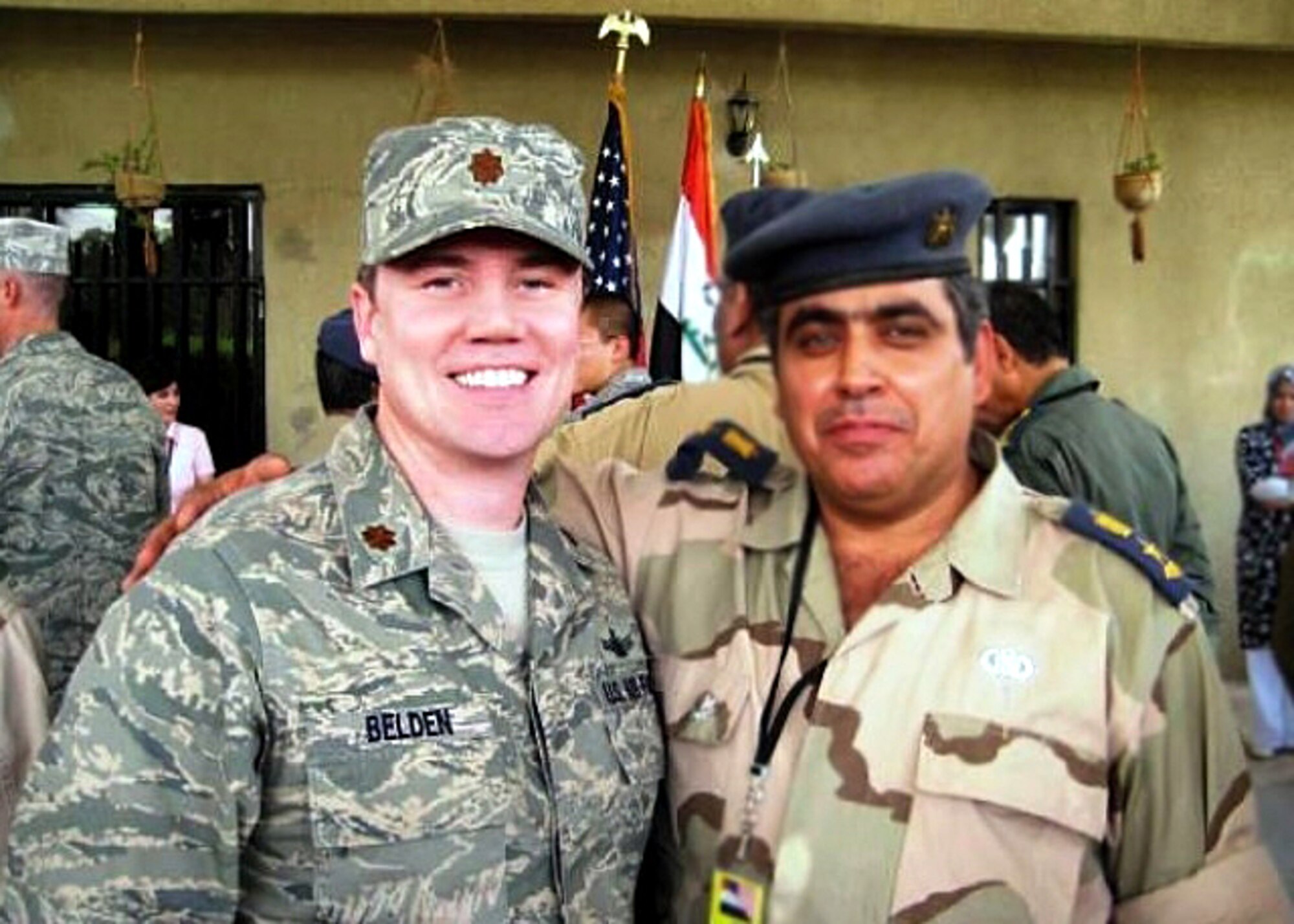 Maj. Dan Belden (left) served 18 months with the Coalition Air Force Training Team in Baghdad, Iraq, and assisted in the reconstruction of the Iraqi’s Air Force from the ground up. He was awarded the Bronze Star Medal for his efforts. (Courtesy photo)