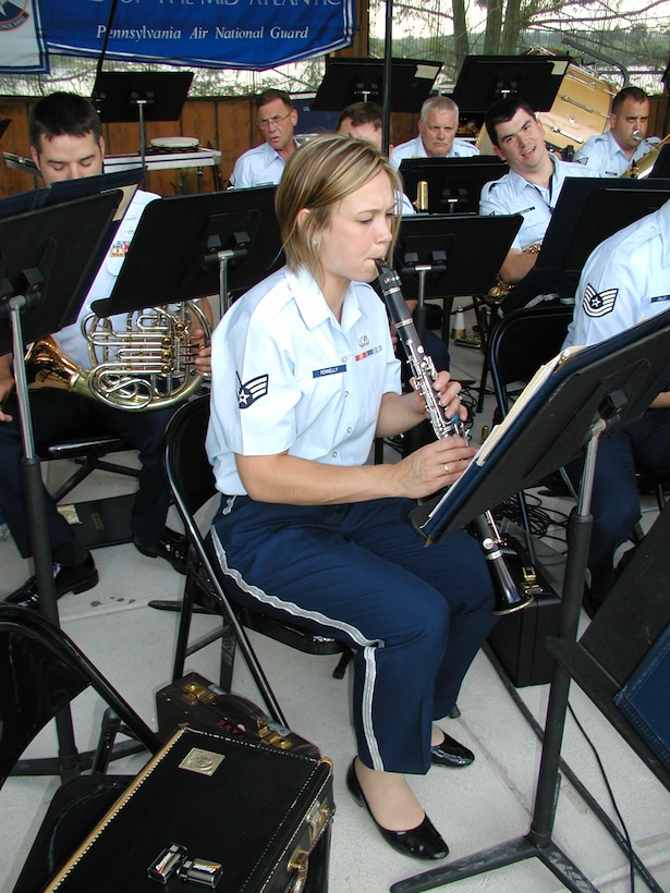 Members of the ANG Band of the Mid-Atlantic prepare for a performance at Codorus State Park near Hanover, Pennsylvania. (U.S. Air Force photo by SSgt Timothy Ross)