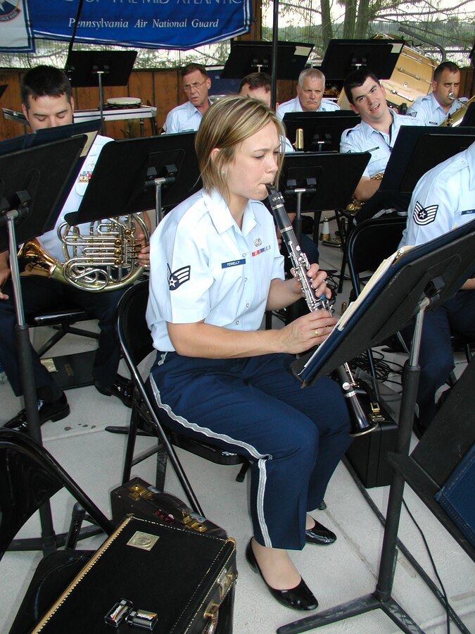 Members of the ANG Band of the Mid-Atlantic prepare for a performance at Codorus State Park near Hanover, Pennsylvania. (U.S. Air Force photo by SSgt Timothy Ross)