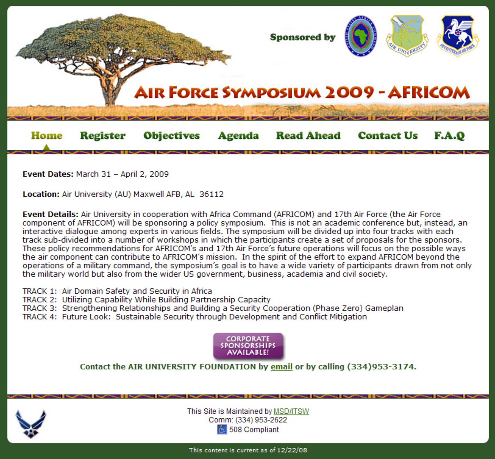 Registration has opened for the Air Force’s U.S. Africa Command Symposium scheduled to be held at Maxwell Air Force Base, Ala. from March 31 through April 2. Individuals wishing to find out more about the symposium can visit www.au.af.mil/awc/africom. (Courtesy graphic)