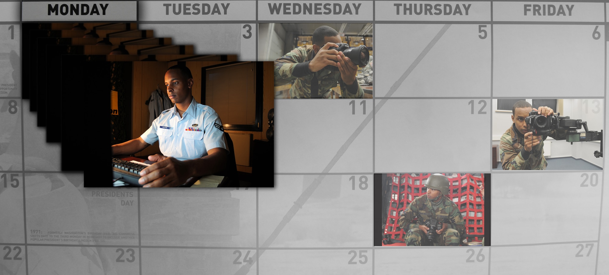 A photo illustration referencing the new policy on wearing of Blues on Monday's, initiated by the Chief of Staff of the Air Force.