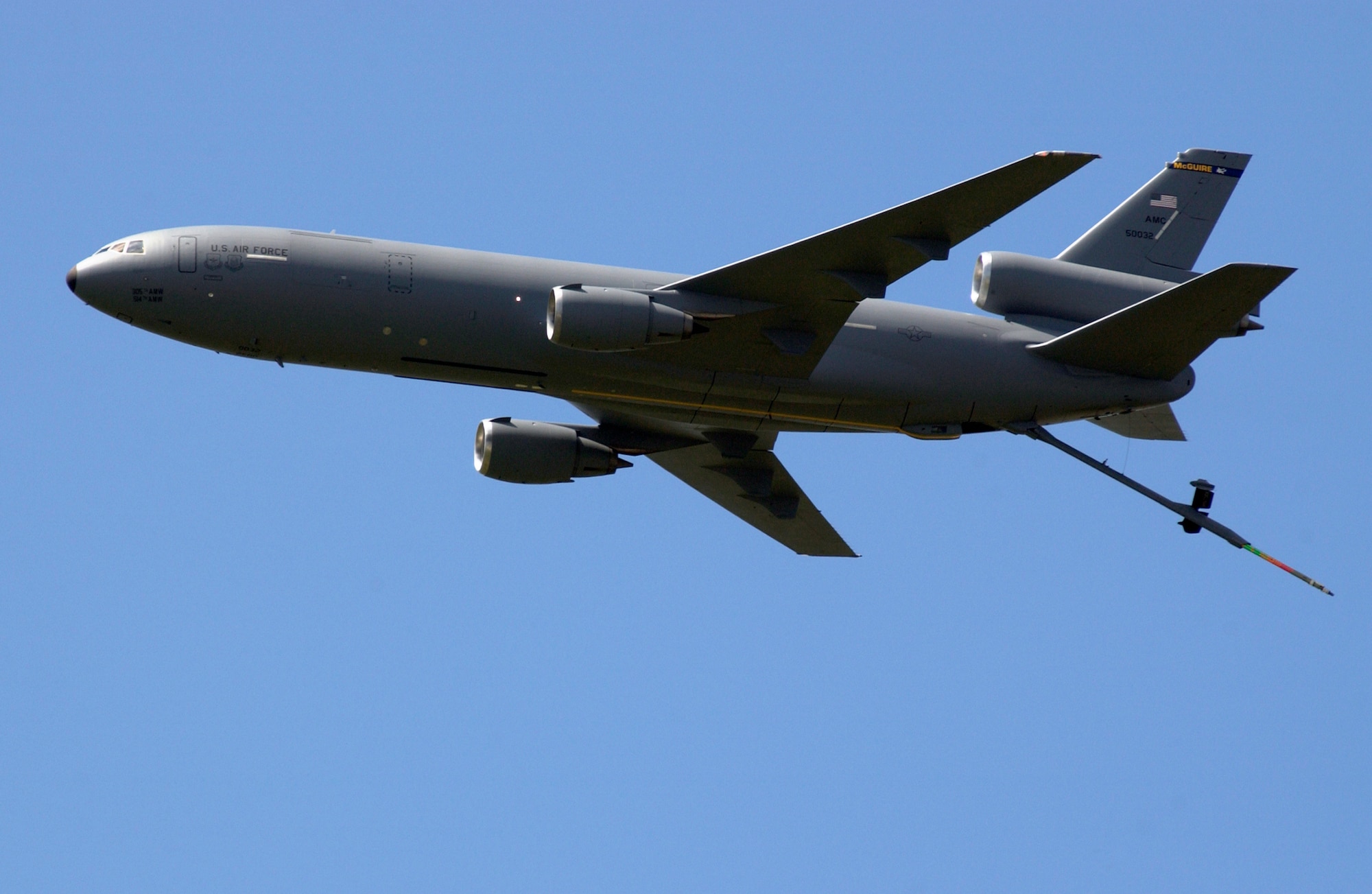 McGuire’s 2nd Air Refueling Squadron flies the KC-10A Extender, like the one pictured in this stock photo, in support of Strategic Command, Air Force-level global missions and local training flights. Most recently, the 2nd ARS has directly supported Operations Iraqi Freedom and Enduring Freedom, delivering air-refueling support to numerous joint and coalition receiver aircraft.  Most assets are typically dedicated to one theater, but the KC-10 has the ability to support both because of the high capacity of fuel it is able to carry. (U.S. Air Force photo/Denise Gould)