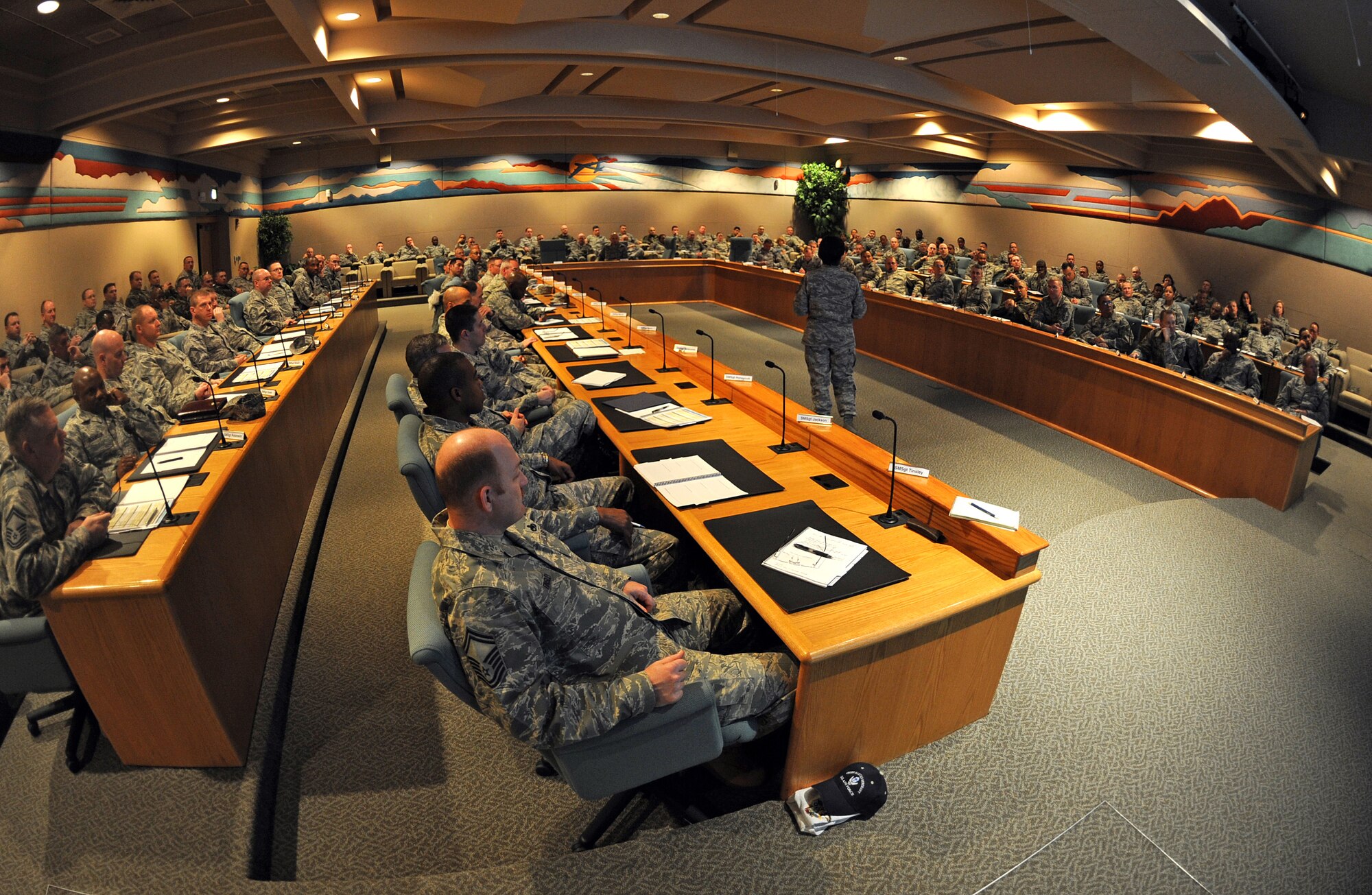 OFFUTT AIR FORCE BASE, Neb. -- Over 100 newly selected Air Combat Command chief master sergeants attend a presentation as part of this year's ACC Chief's Orientation at the Dougherty Conference Center Jan. 14.  During the five day orientation, ACC's newest chief master sergeants will go through an array of seminars, discussions, and presentations preparing them for the responsiblity that the rank demands.

U.S. Air Force Photo by Josh Plueger