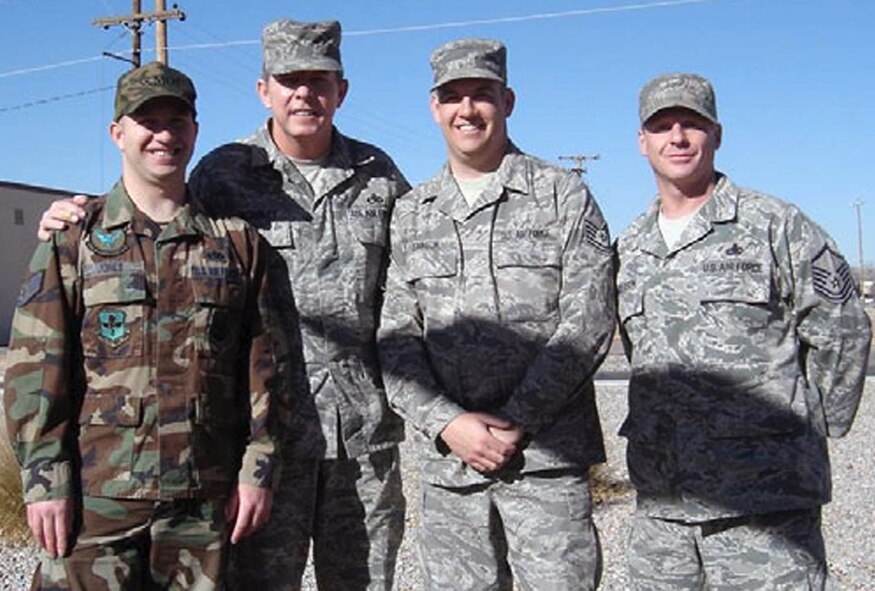 From left to right, Staff Sgt. Andrew Jones, 58th Maintenance Operations Squadron, Chief Master Sergeant of the Air Force Rodney J. McKinley, Tech. Sgt. Adam Johnson, 58th MOS and Master Sgt. Harold Anderson, 58th MOS first sergeant. U.S. Air Force photo by Christopher McCune