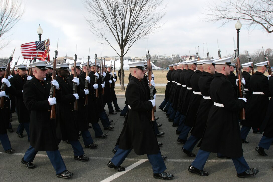 Marines from Marine Barracks Washington participate in the 2009 presidential inaugural parade in downtown Washington, D.C., Jan. 20.