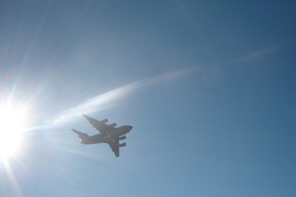Pilots Lt. Col. Keith Guillotte and Capt. Seth Ewalt fly over March Field seconds before landing. (U.S Air Force photo by Will Alexander)