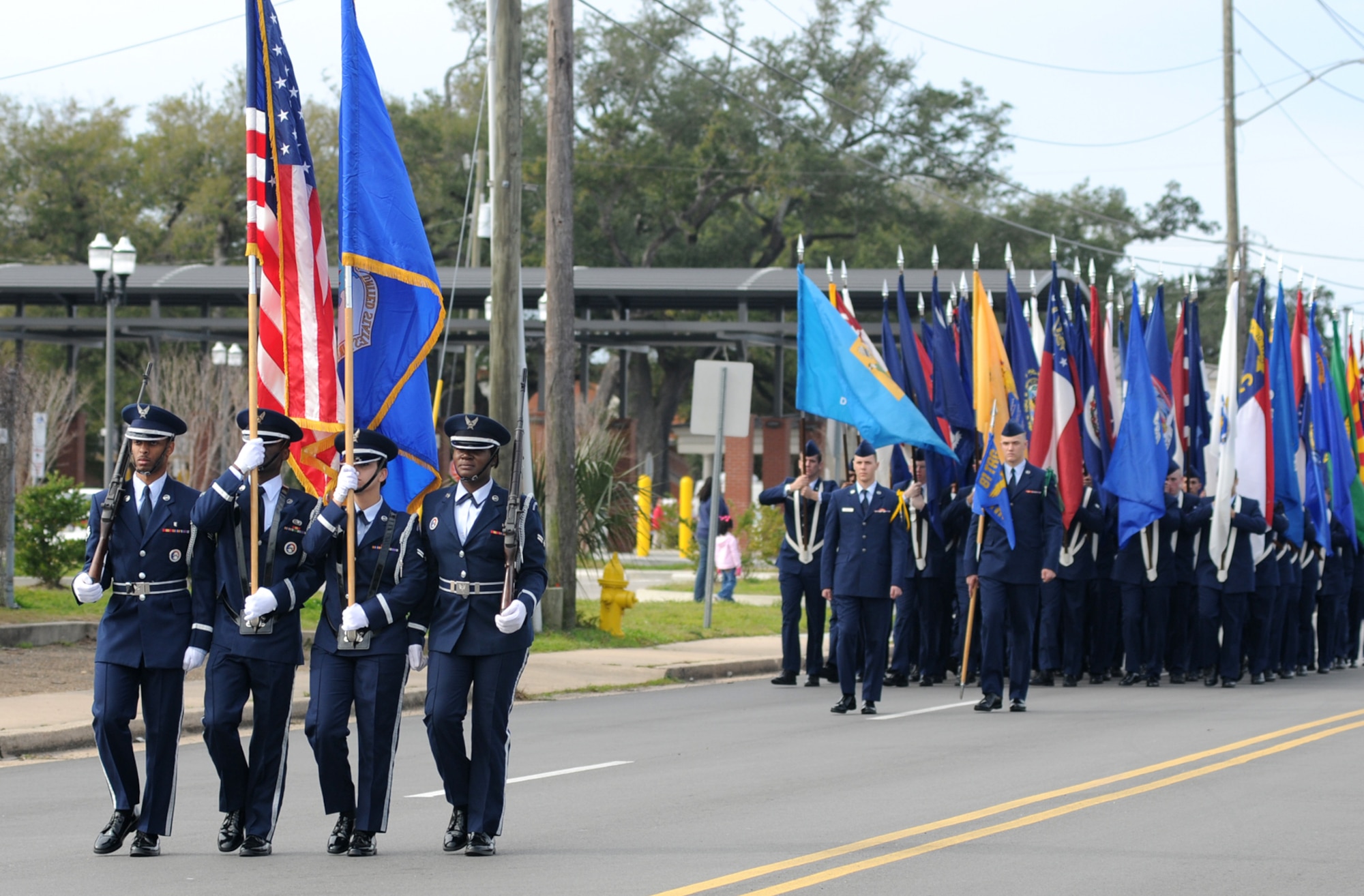The honor guard and a state flag team made up of students from the 332nd Training Squadron represented Keesler at the 23rd annual Dr. Martin Luther King Jr. Parade in Biloxi Monday.  (U.S. Air Force photo by Kemberly Groue)