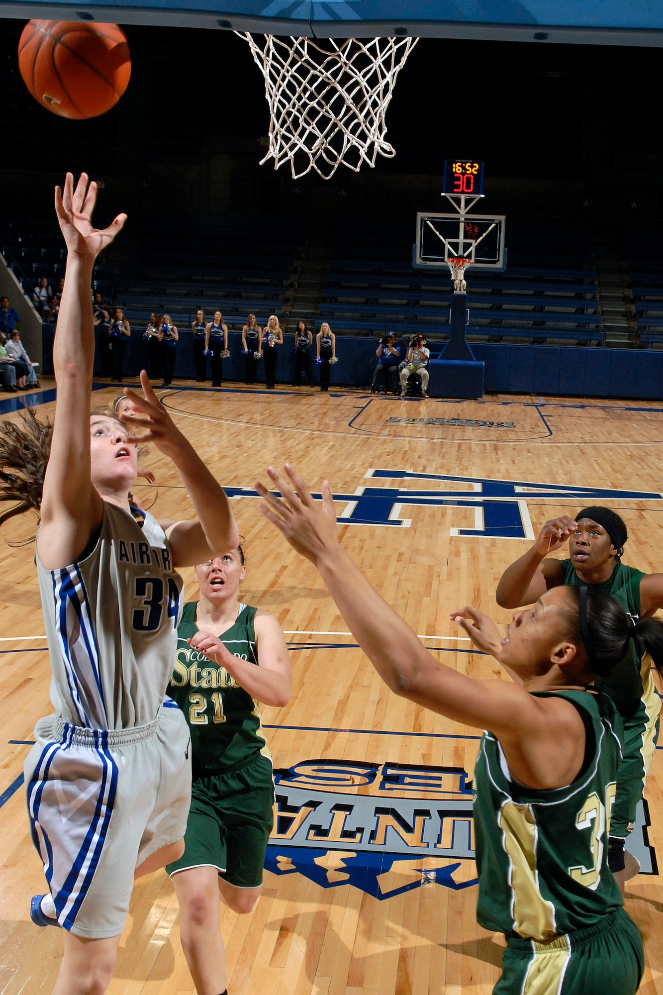 Senior Brooke Cultra drives for a layup during the Falcons 55-50 loss to the Colorado State Rams Jan. 20 at Clune Arena at the U.S. Air Force Academy, Colo.  Cultra led Air Force in scoring with 11 points and grabbing six rebounds. The Falcons dropped to 0-5 in Mountain West Conference action and 4-14 overall.  (U.S. Air Force photo/Mike Kaplan)