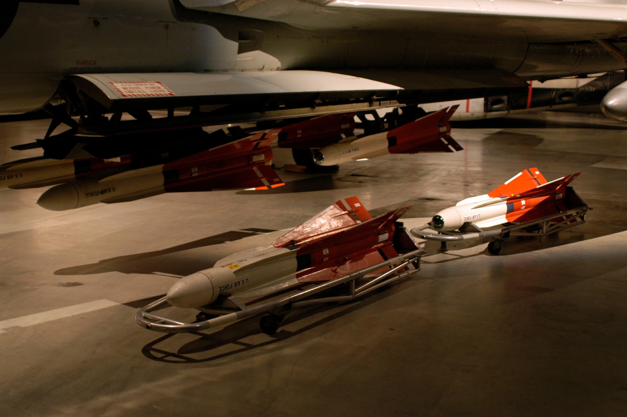 DAYTON, Ohio - AIM-4F Super Falcon air-to-air missileson display near the F-106 in the Cold War Gallery at the National Museum of the U.S. Air Force. (U.S. Air Force photo)