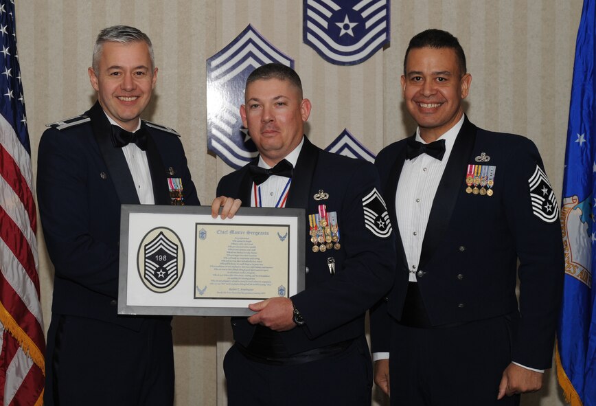 MOODY AIR FORCE BASE, Ga. -- Members recently selected for promotion to the rank of chief master sergeant pose for photos with Moody leadership and their family members during the Chief's Recognition Ceremony here Jan. 17. (U.S. Air Force photo by Senior Airman Gina Chiaverotti)