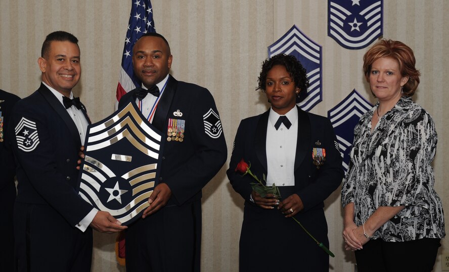 MOODY AIR FORCE BASE, Ga. -- Members recently selected for promotion to the rank of chief master sergeant pose for photos with Moody leadership and their family members during the Chief's Recognition Ceremony here Jan. 17. (U.S. Air Force photo by Senior Airman Gina Chiaverotti)