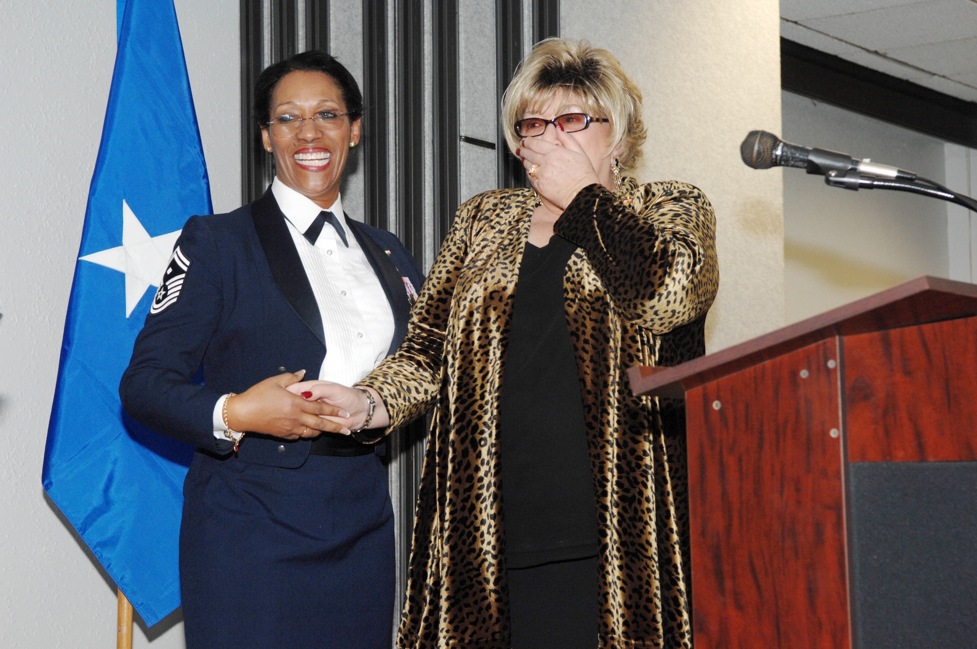 Laura Froehlich of the 452 MXS receives her award for Order of the Diamond of the Year. Jan 10, 2009.