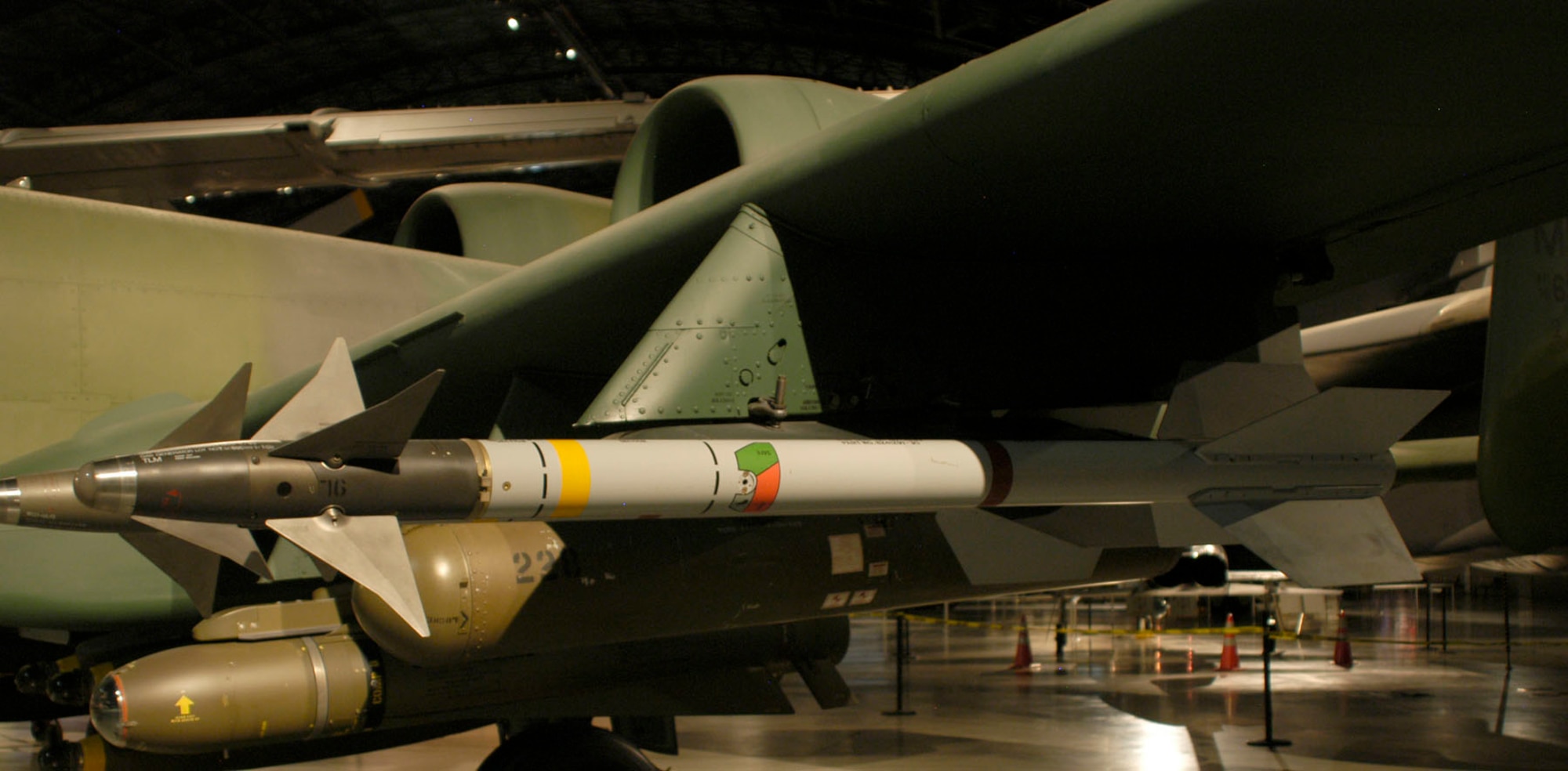 DAYTON, Ohio - An AIM-9 Sidewinder, attached to an A-10, on display in the Cold War Gallery at the National Museum of the U.S. Air Force. (U.S. Air Force photo)
