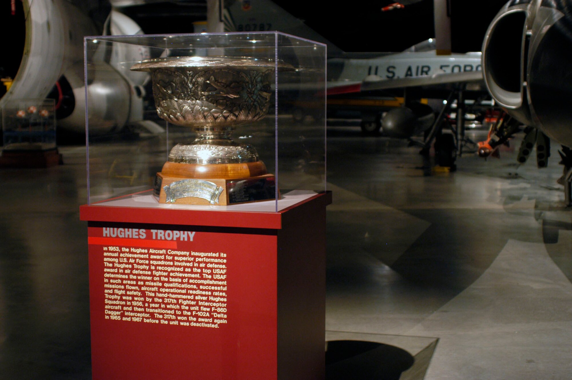 DAYTON, Ohio -- 1956 Hughes Trophy on display in the Cold War Gallery at the National Museum of the United States Air Force. (U.S. Air Force photo)