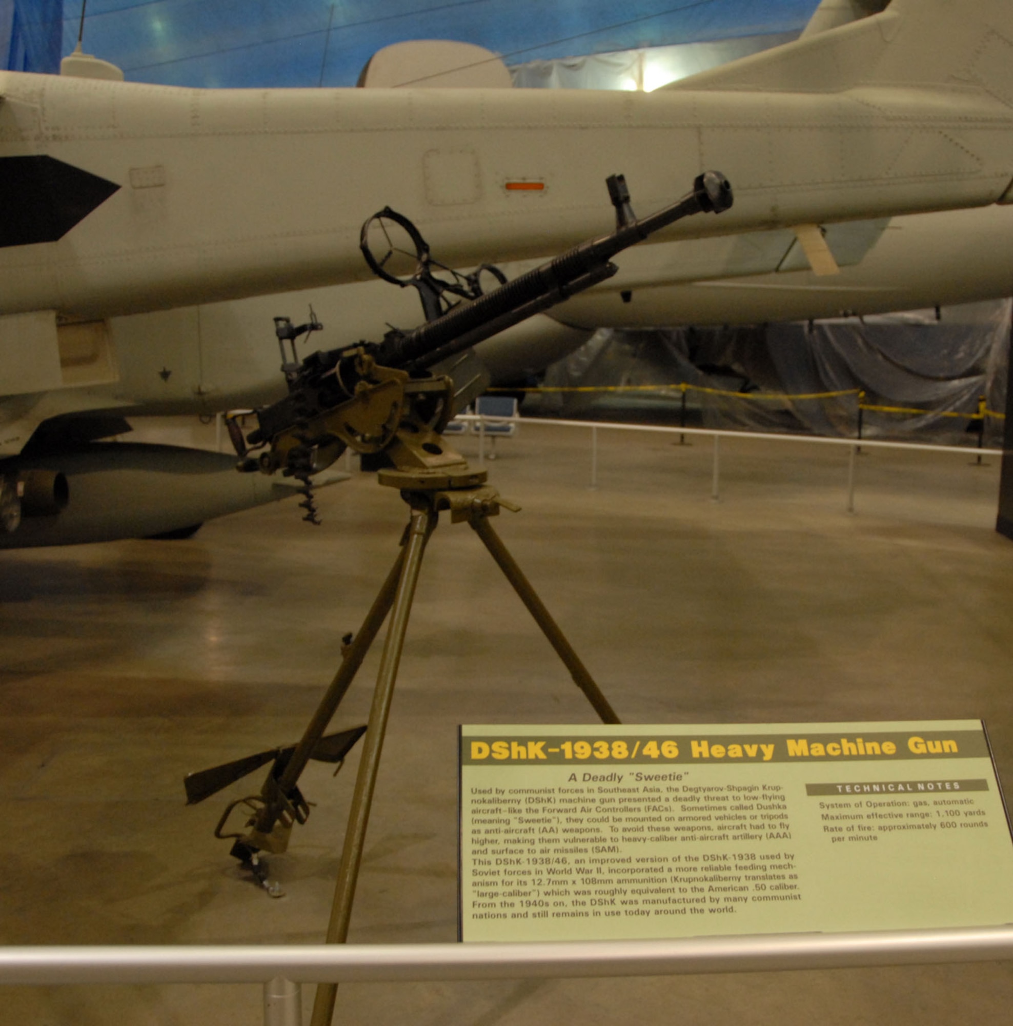 DAYTON, Ohio - The DShK-1938/46 Heavy Machine Gun on display in the Southeast Asia War Gallery at the National Museum of the U.S. Air Force. (U.S. Air Force photo)