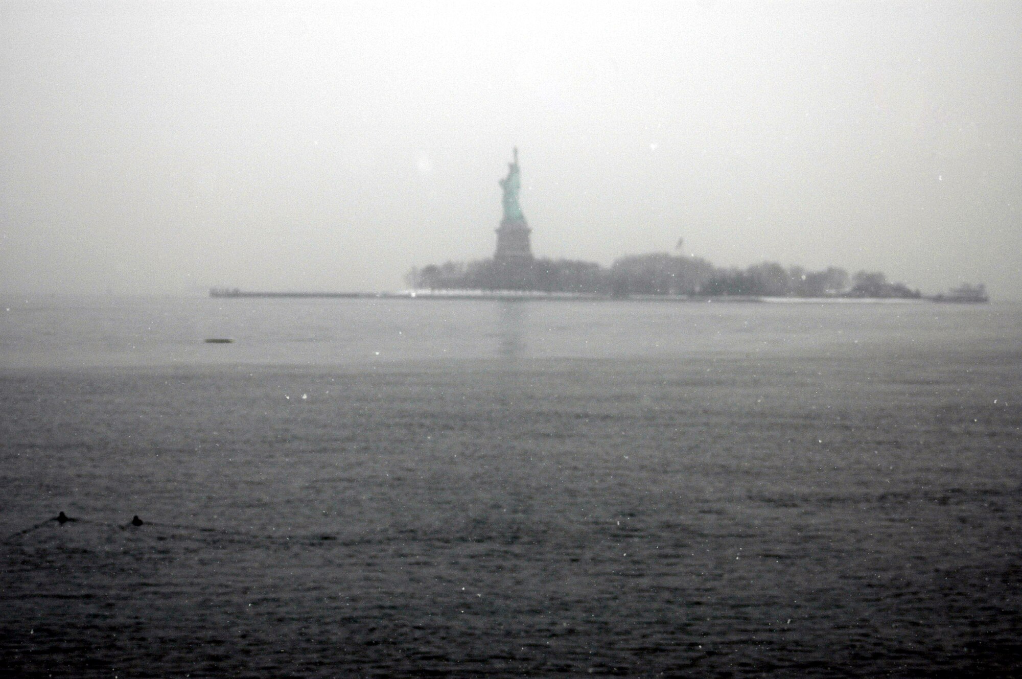 The Statue of Liberty is shown looking out into New York Harbor Jan. 19, 2009.  This view was taken from Liberty State Park in Jersey City, N.J.  (U.S. Air Force Photo/Tech. Sgt. Scott T. Sturkol)