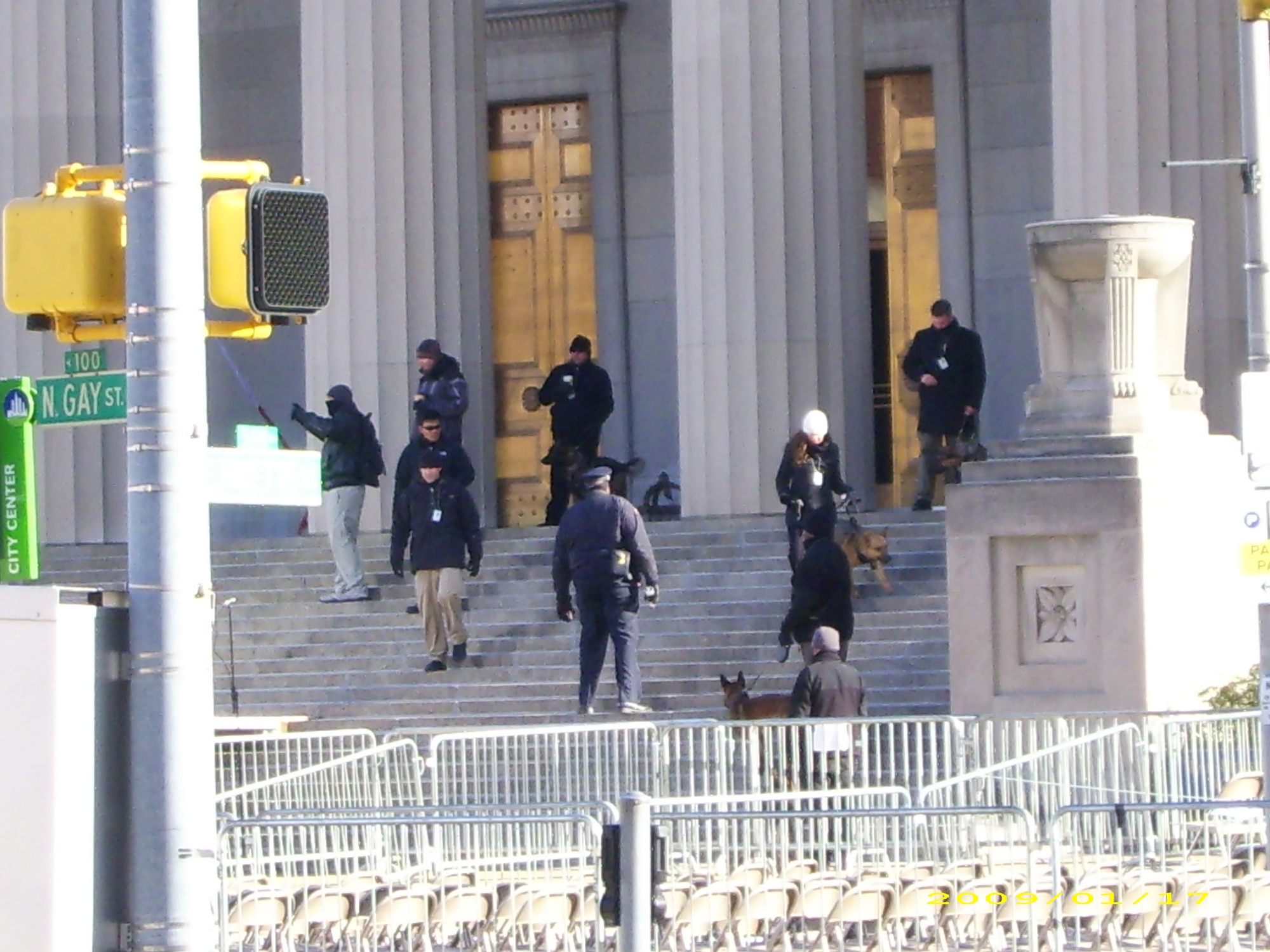 Security was tight prior to the arrival in Baltimore, Md., of President-elect Barack Obama Jan. 17. Staff Sgt. Michael Espinoza, a dog handler with the 96th Security Forces, was on hand to provide security for the incoming president. (Courtesy photo)