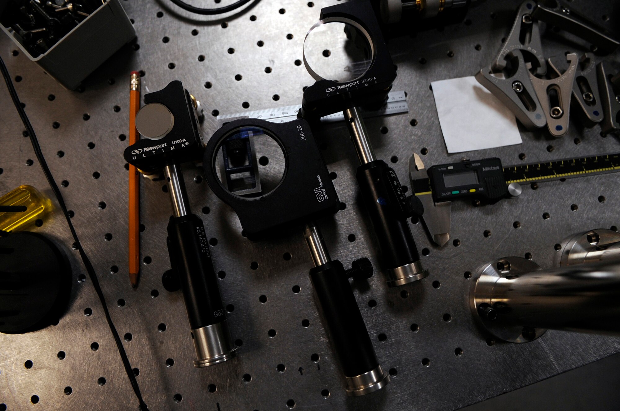 Optical equipment sits on a working table Jan. 22 in the Laser and Optics Research Center at the U.S. Air Force Academy in Colorado. (U.S. Air Force photo/Staff Sgt. Desiree N. Palacios) 
