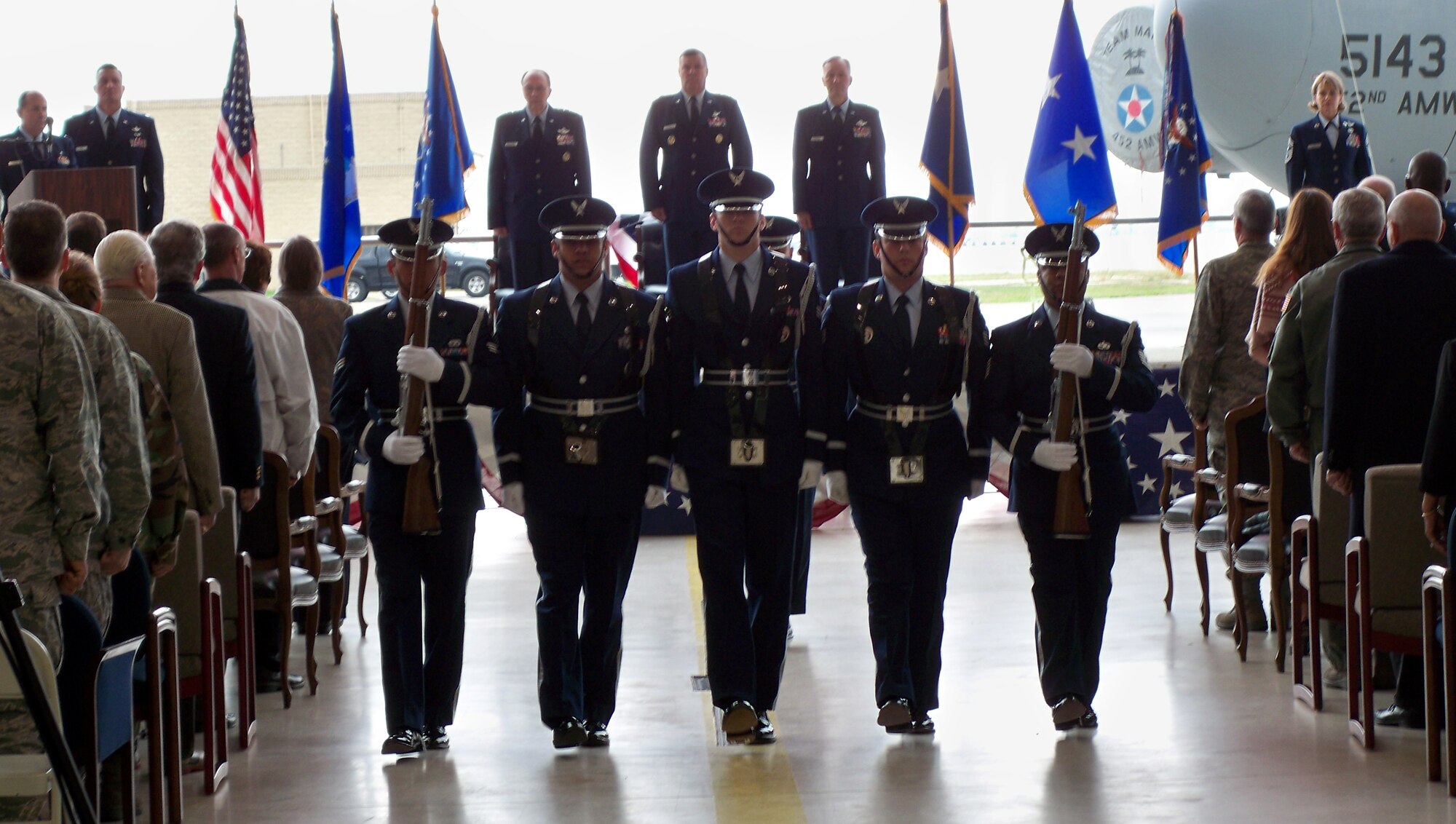 March Field "Blue Eagles" Honor Guard post the colors during a retirement and change of command ceremony for Maj. Gen. Robert E. Duignan, Commander, Headquarters 4th Air Force, January 25, 2009.  (U.S. Air Force photo/Master Sgt. Linda E. Welz) (released)