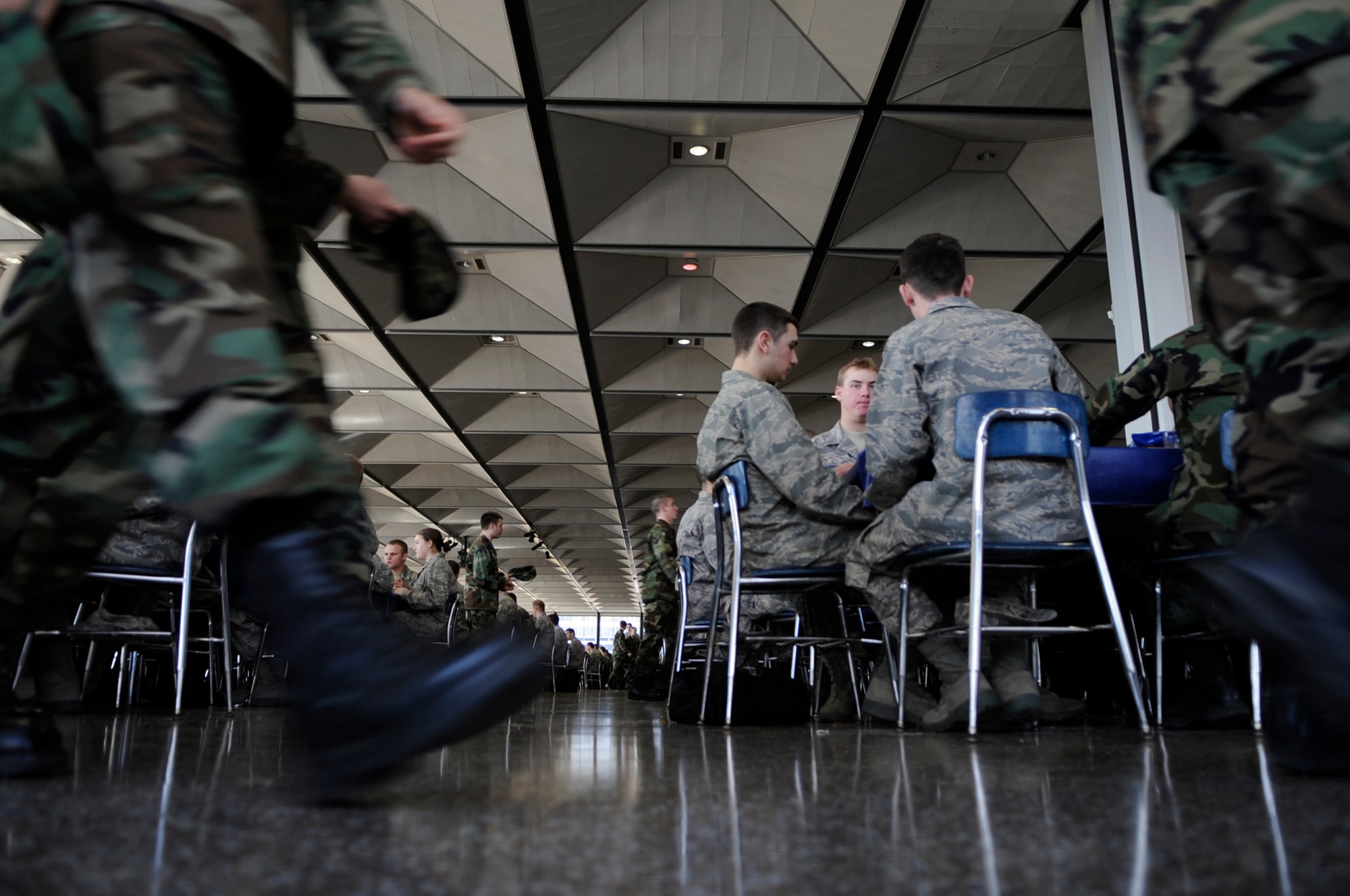 Cadets eat lunch Jan. 23 at Mitchell Hall Cadet Dining Facility at the U.S. Air Force Academy in Colorado Springs, Colo. The dining facility feeds approximately 4450 cadets and sits on 1.75 acres. (U.S Air Force photo/Staff Sgt. Desiree N. Palacios)

