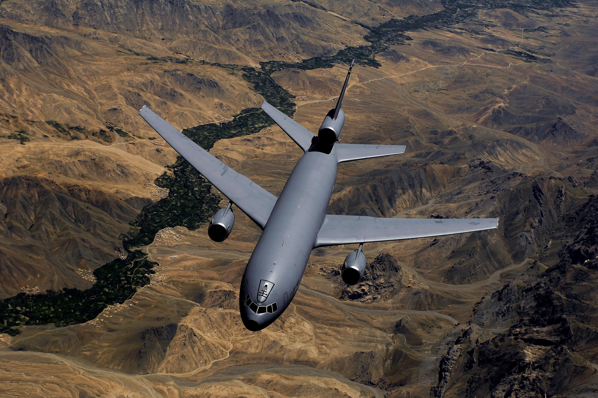 A KC-10 Extender supports air refueling missions over Afghanistan.  Air Force and coalition tankers flew 42 sorties and off-loaded approximately 2.7 million pounds of fuel to 200 receiving aircraft. (U.S. Air Force photo/Master Sgt. Andy Dunaway)  