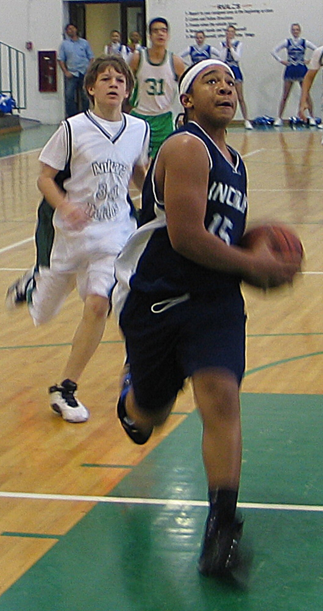 Adrian Harvey, Incirlik Unit School boys basketball Hodjas, drives the ball into the paint during a tournament game Jan. 23 against the Ankara Trojans.  IUS went on to take second place in the tournament. (U.S. Air Force photo/Lt. Col. Pete York)
