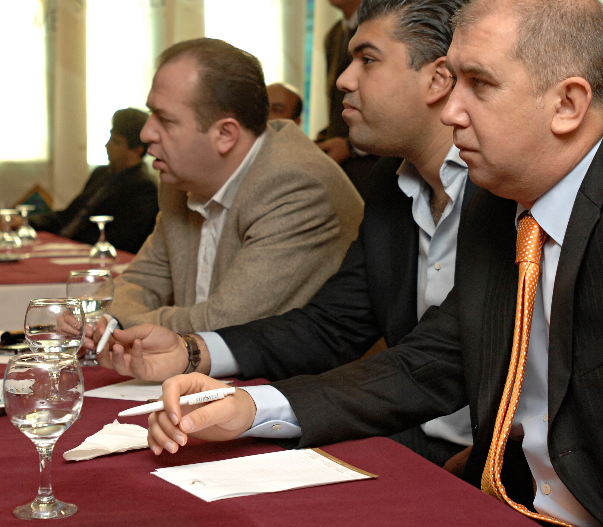 Potential base vendors listen to briefings from members of the 39th Contracting Squadron during the 39 CONS Vendor Day, Jan. 22. The purpose of the event is to increase competition between base vendors and inform potential new vendors about the process of becoming a contractor for Incirlik Air Base. (U.S. Air Force photo/Senior Airman Benjamin Wilson)