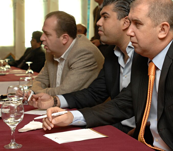 Potential base vendors listen to briefings from members of the 39th Contracting Squadron during the 39 CONS Vendor Day, Jan. 22. The purpose of the event is to increase competition between base vendors and inform potential new vendors about the process of becoming a contractor for Incirlik Air Base. (U.S. Air Force photo/Senior Airman Benjamin Wilson)