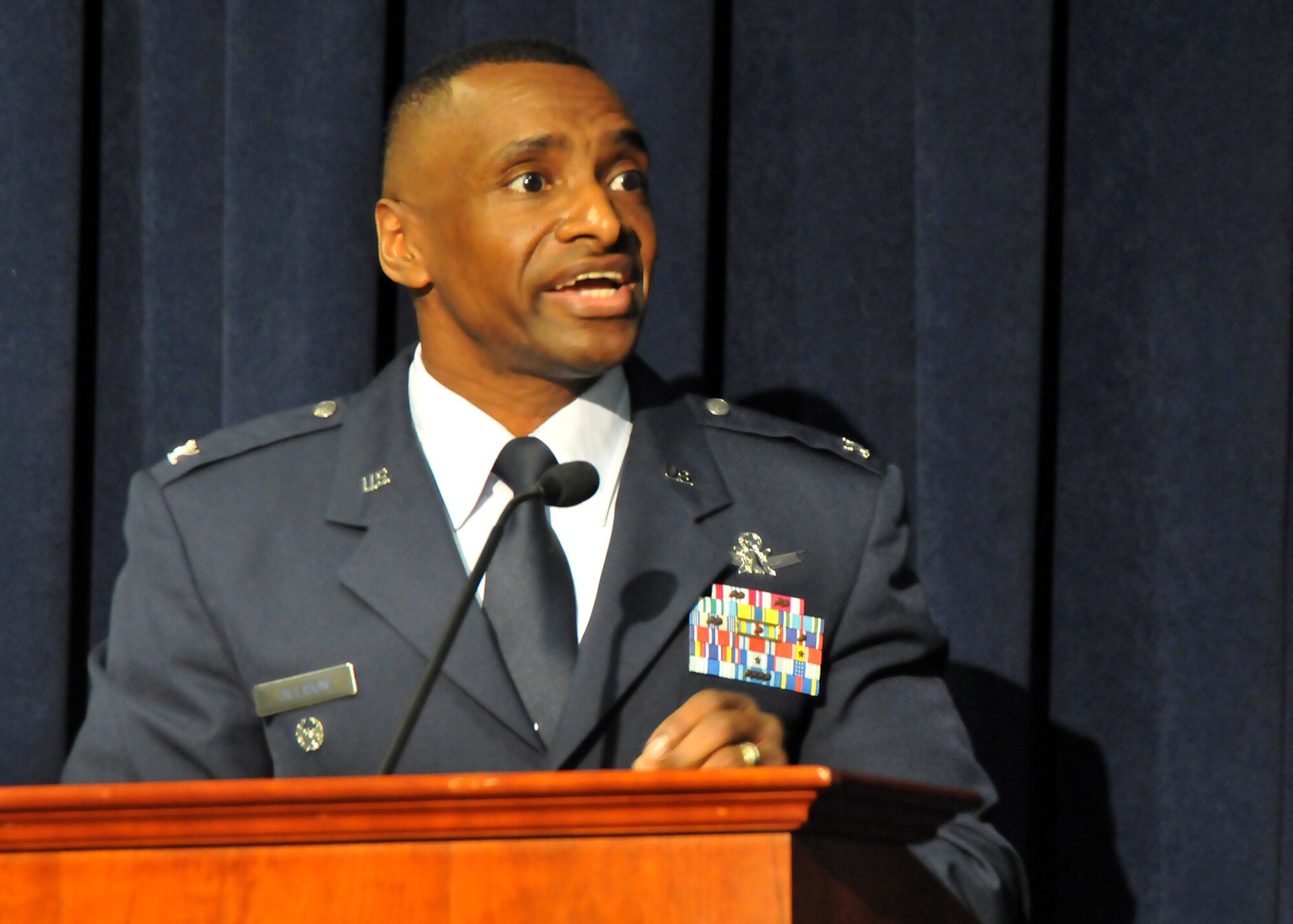 Col. Kenneth Allison was the keynote speaker at the Martin Luther King, Jr. Luncheon, Jan 21. The luncheon was one of many activities held Jan. 20 and 21 at Los Angeles Air Force Base to honor the slain civil rights leader. (Photo by Atiba S. Copeland)