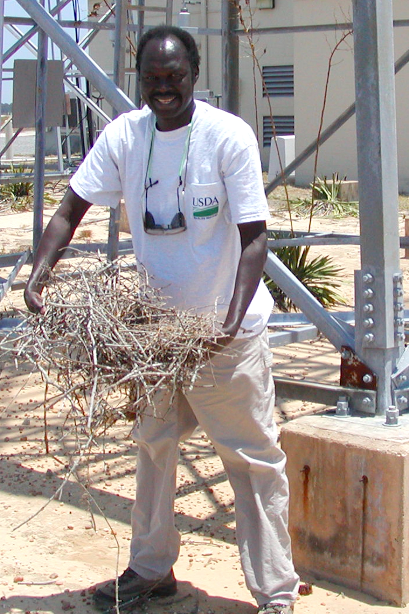 EGLIN AIR FORCE BASE, Fla. – Charles Kara, U.S. Department of Agriculture Wildlife Services wildlife biologist, removes an osprey nest from an undesirable location for air traffic. Mr. Kara is one of two wildlife biologists with the USDA Wildlife Services tasked with implementing the Bird and Wildlife Aircraft Strike Hazard program. (U.S. Air Force courtesy photo)