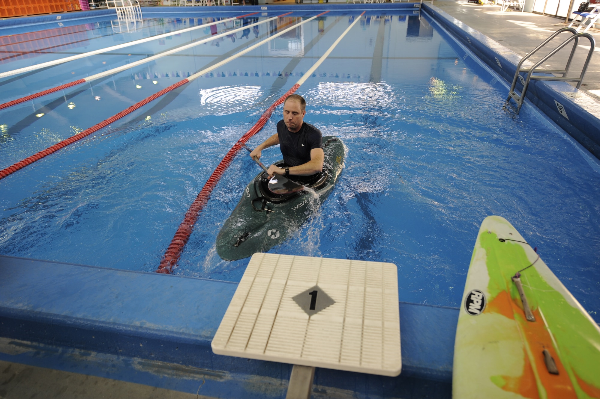 MOUNTAIN HOME AIR FORCE BASE, Idaho - Mike Hurt, 366th Services Squadron Outdoor Adventure Program coordinator, gives a briefing to First-Term Airmen Center students Jan. 1 on basic kayaking and what his program teaches people about kayaking. OAP coordinates activities throughout the year for members of the base. (U.S. Air Force photo/ Airman 1st Class Stephany Miller)