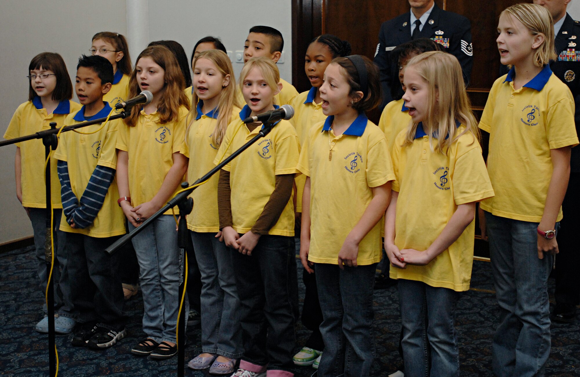 The Incirlik Unit School’s Honors Choir sings “God Bless America” during the annual National Prayer Observance breakfast held at the Incirlik Combined Club, Jan. 26. The annual National Prayer Observance is a traditional event where the president, members of congress and other government leaders gather to reaffirm our nation’s spiritual heritage and to seek divine guidance. (U.S. Air Force photo/Senior Airman Benjamin Wilson)