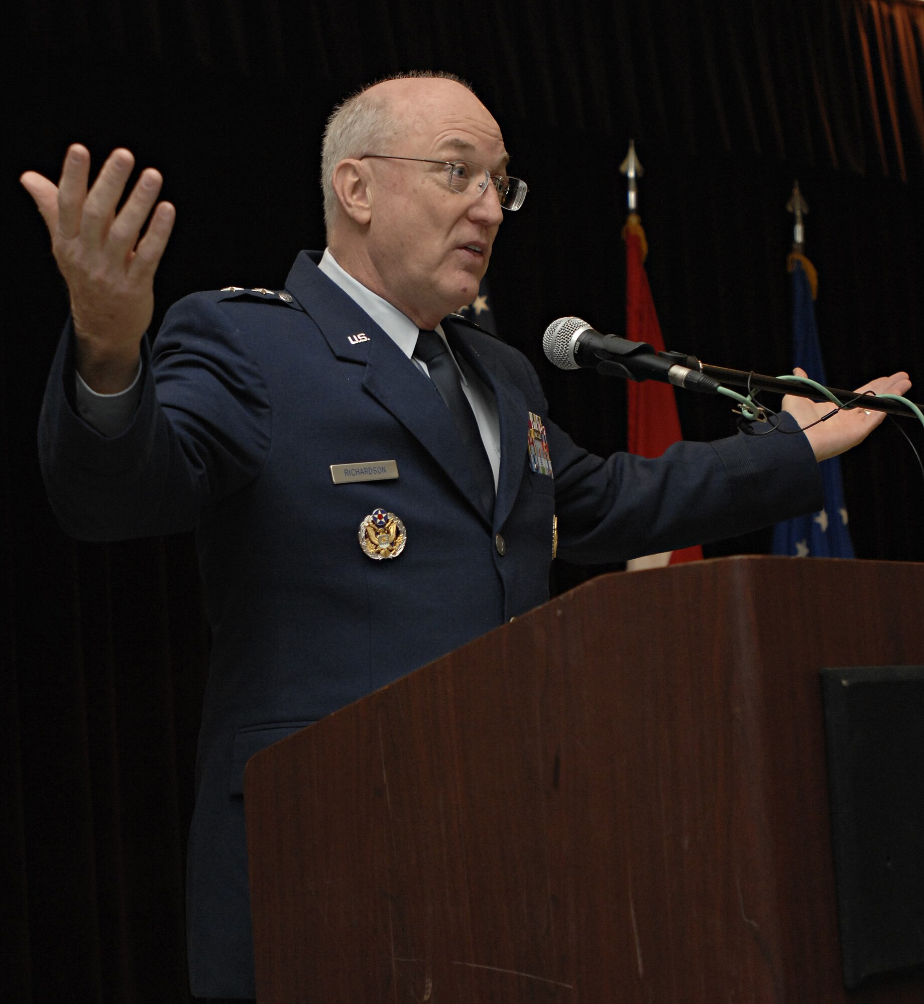 Chap. (Maj. Gen.) Cecil Richardson, Chief of Air Force Chaplains, tells the tale of David and Goliath during the annual National Prayer Observance breakfast held at the Incirlik Combined Club, Jan. 26. The annual National Prayer Observance is a traditional event where the president, members of congress and other government leaders gather to reaffirm our nation’s spiritual heritage and to seek divine guidance. (U.S. Air Force photo/Senior Airman Benjamin Wilson)