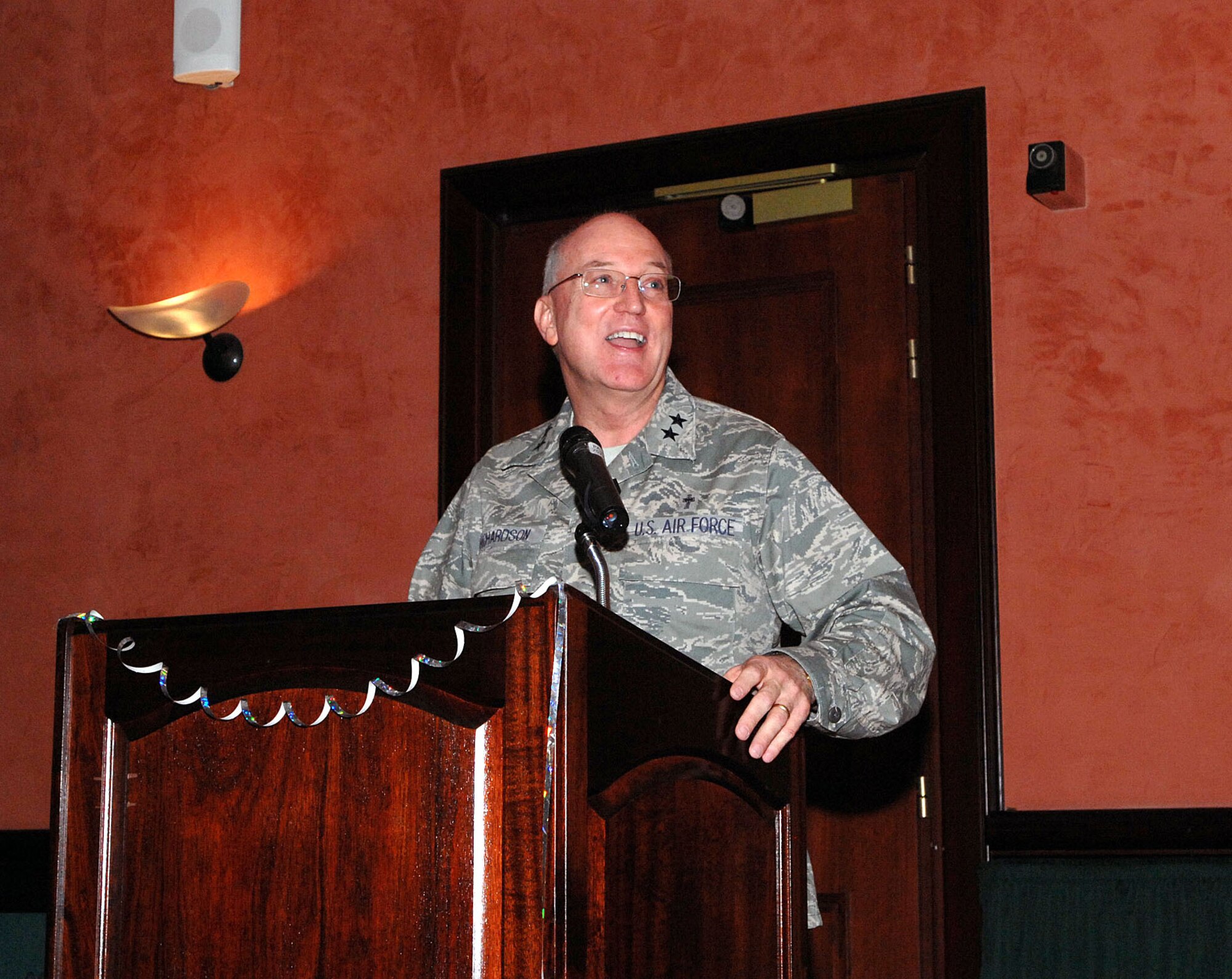 Chaplain (Maj. Gen.) Cecil Richardson, Air Force Chief of Chaplains, speaks to attendees of the base's National Prayer Luncheon Jan. 22 at the La Bella Vista Club. (U.S. Air Force photo/Tech. Sgt. Patrick Hyde)