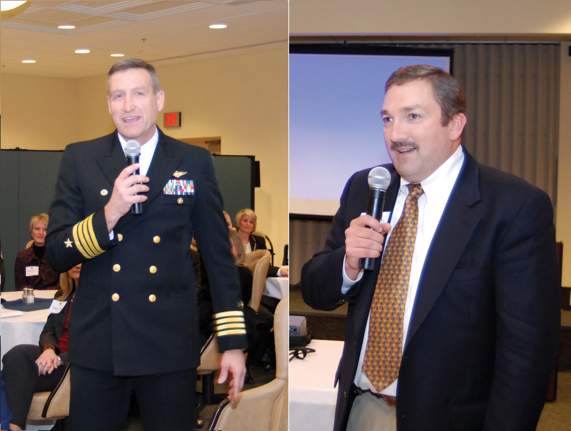 Navy Capt. Chuck Mingonet, Naval Air Station Atlanta commander, introduced Mayor Mark Mathews of the City of Kennesaw as his honorary commander associate of 2009.  (U.S. Air Force photos/Master Sgt. Stan Coleman)
