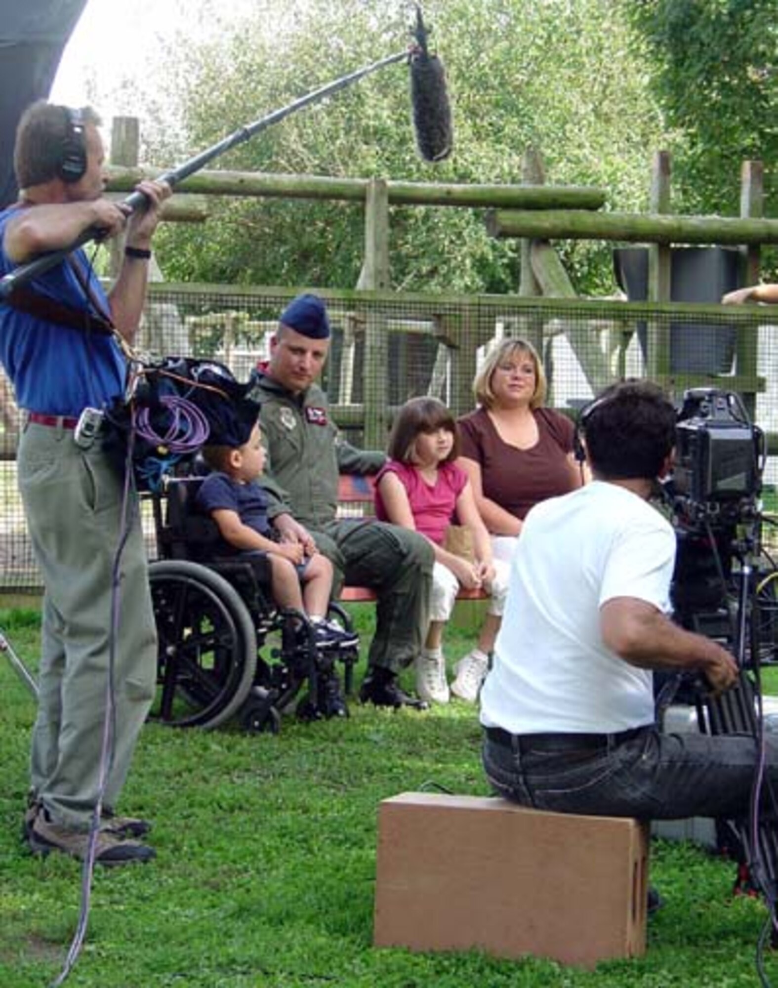 Staff Sgt. Jason Keefer, 2nd Air Refueling Squadron, his wife, Chrissi, daughter Sara, and son, Jaxon, participate in the 2006 Sesame Street TV special,  “Talk, Listen, Connect” and DVD, “When Parents are Deployed,” which educated military families on coping with deployments. Sergeant Keefer recently passed after a year-long battle with a type of blood cancer. Team McGuire members, including the 2nd ARS, paid tribute to Sergeant Keefer’s life during his memorial service Jan. 22. (U.S. Air Force courtesy photo) 