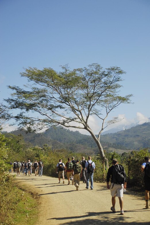 SOTO CANO AIR BASE, Honduras - More than 80 men and women from Joint Task Force-Bravo here hike into the hills outside Comayagua, Honduras, Jan. 24 to bring food and toys to the people who live there. (US Air Force photo/Tech. Sgt. Rebecca Danét)