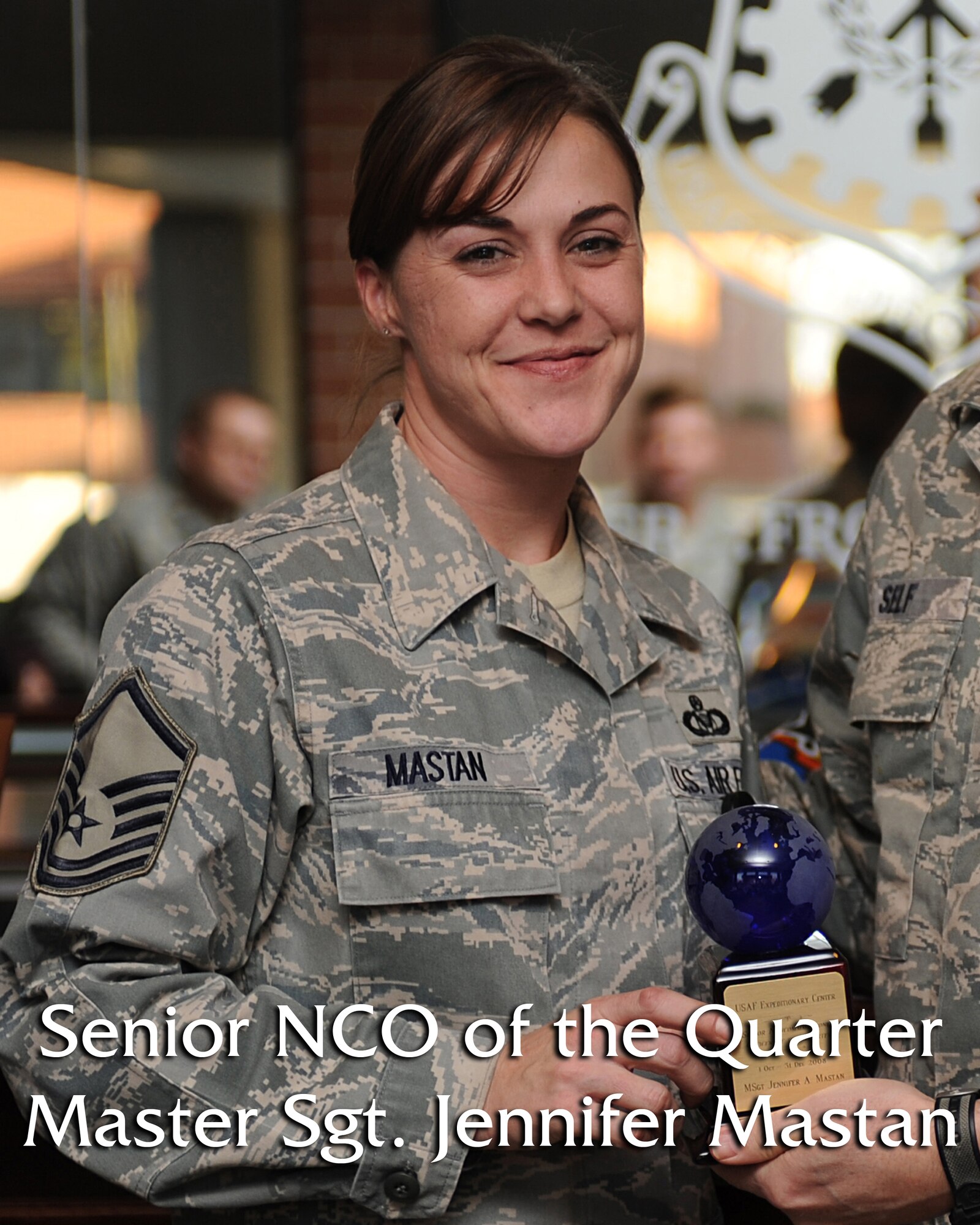 Master Sgt. Jennifer Mastan, Mobility Operations School, was named the U.S. Air Force Expeditionary Center's Senior NCO of the Quarter for October to December 2008. (U.S. Air Force Photo Illustration/Staff Sgt. Nathan Bevier) 
