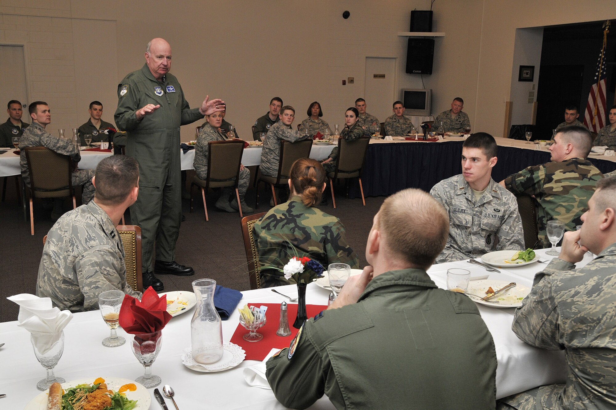 Maj. Gen. Thomas Deppe, Air Force Space Command vice commander, briefs some of Malmstrom's company grade officers during a luncheon meeting Jan. 23. (U.S. Air Force photo/John Turner)