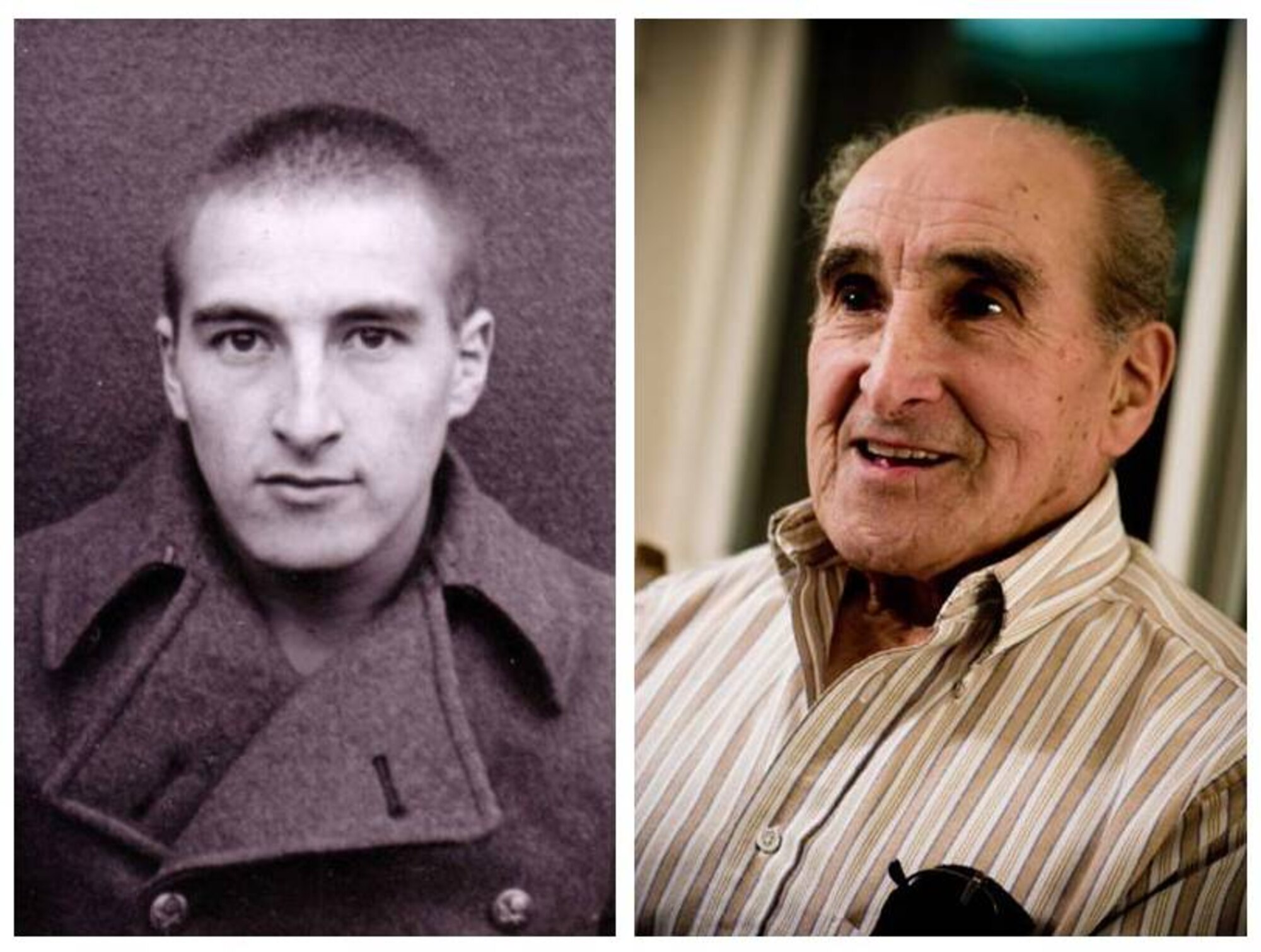 Sixty-five years removed from unknowingly earning the Distinguished Flying Cross, Army Air Corps veteran Joseph Moser will be presented the Distinguished Flying Cross at McChord's Annual Awards Banquet Jan. 29 at the McChord Clubs and Community Center. The left photo is from Mr. Moser's prisoner of war camp registration card from 1944, (courtesy photo) and the right photo shows Mr. Moser in 2008 (photo by Gabriel Rodriguez).