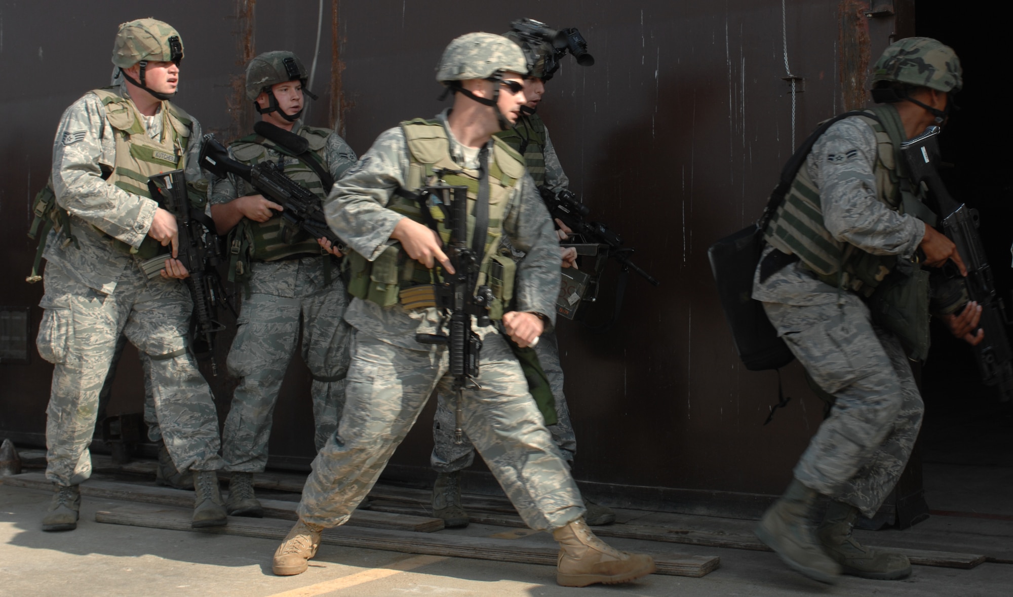 WHITEMAN AIR FORCE BASE, Mo,. - 509th Security Forces Squadron members respond to a simulated security incident at the munitions storage area during a Nuclear Surety Inspection June 7. (U.S. Air Force photo/ Staff Sgt. Charles Larkin) 