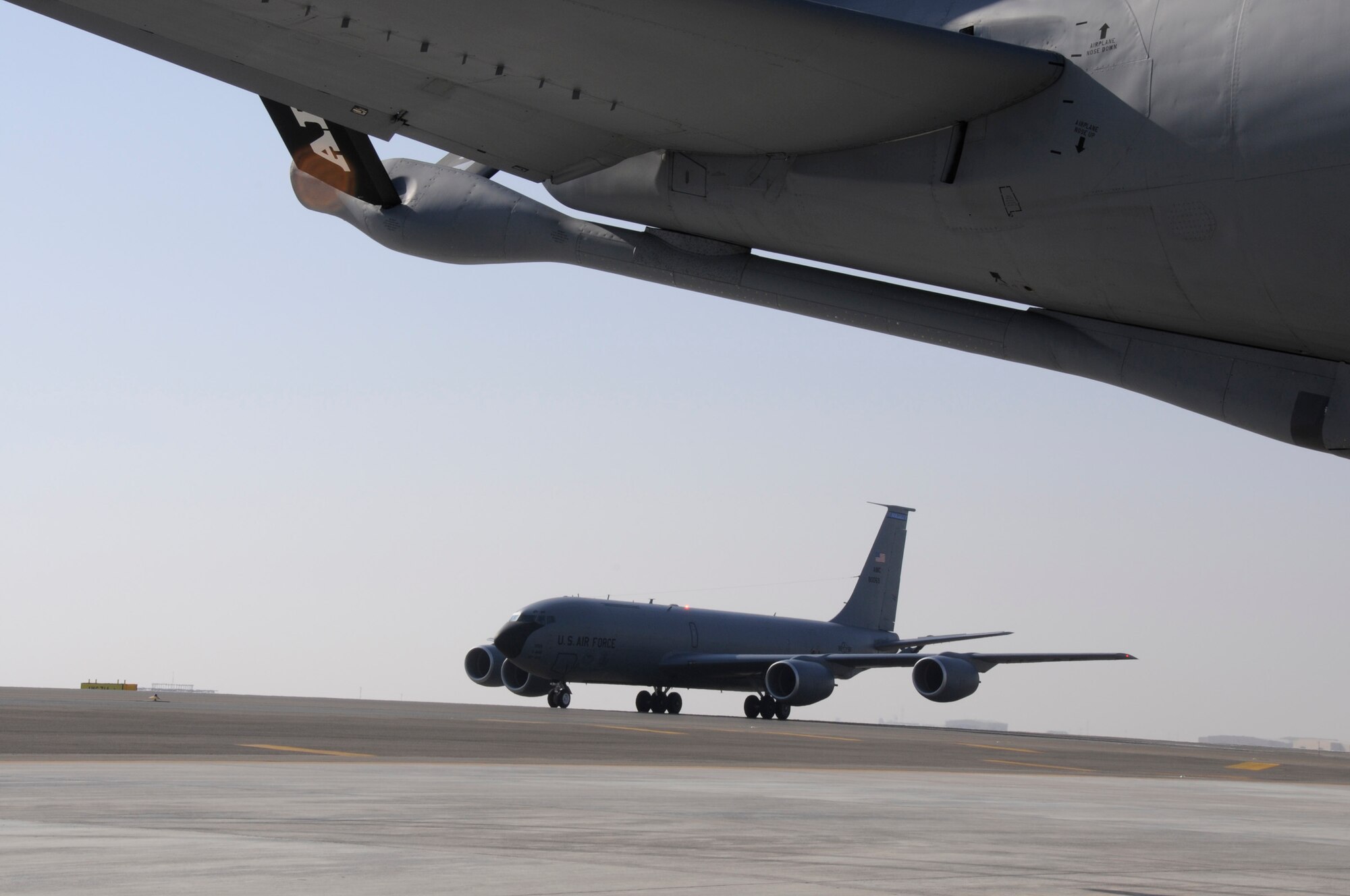 SOUTHWEST ASIA -- A KC-135 Stratotanker taxies in, Jan 27. The 380th Air Expeditionary Wing recovered and turned several of the aircraft when they were diverted from their primary destination. (U.S. Air Force photo by Senior Airman Brian J. Ellis) (Released)