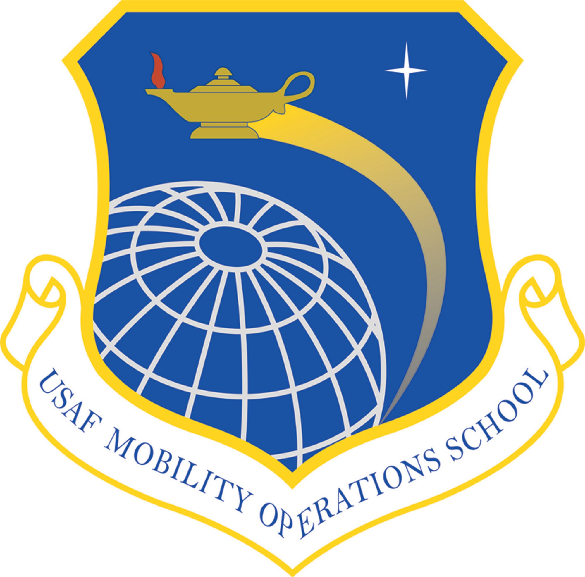 This is the official shield of the U.S. Air Force Expeditionary Center's Mobility Operations School. The U.S. Air Force Mobility Operations School (MOS) is the Air Force Center of Excellence dedicated to prepare every graduate to perform their mission by educating, training and exercising Department of Defense personnel in the full range of expeditionary operations. Using both resident and Web-based instructional media, the MOS offers 57 courses, including the Director of Mobility Forces Course and the Advanced Study of Air Mobility Intermediate Developmental Education and graduate program. Other courses cover topics in operations, tactics, intelligence, transportation, maintenance, aircrew resource management, and command and control from both a global and theater perspective. In addition, the MOS sponsors a range of exercises, including the futures wargame GLOMO, and the mobility piece of Joint Readiness Training at Fort Polk, La. Finally, the MOS is the USAF EC's focal point for instructor and curriculum development and student logistical support. (U.S. Air Force Expeditionary Center art illustration)
