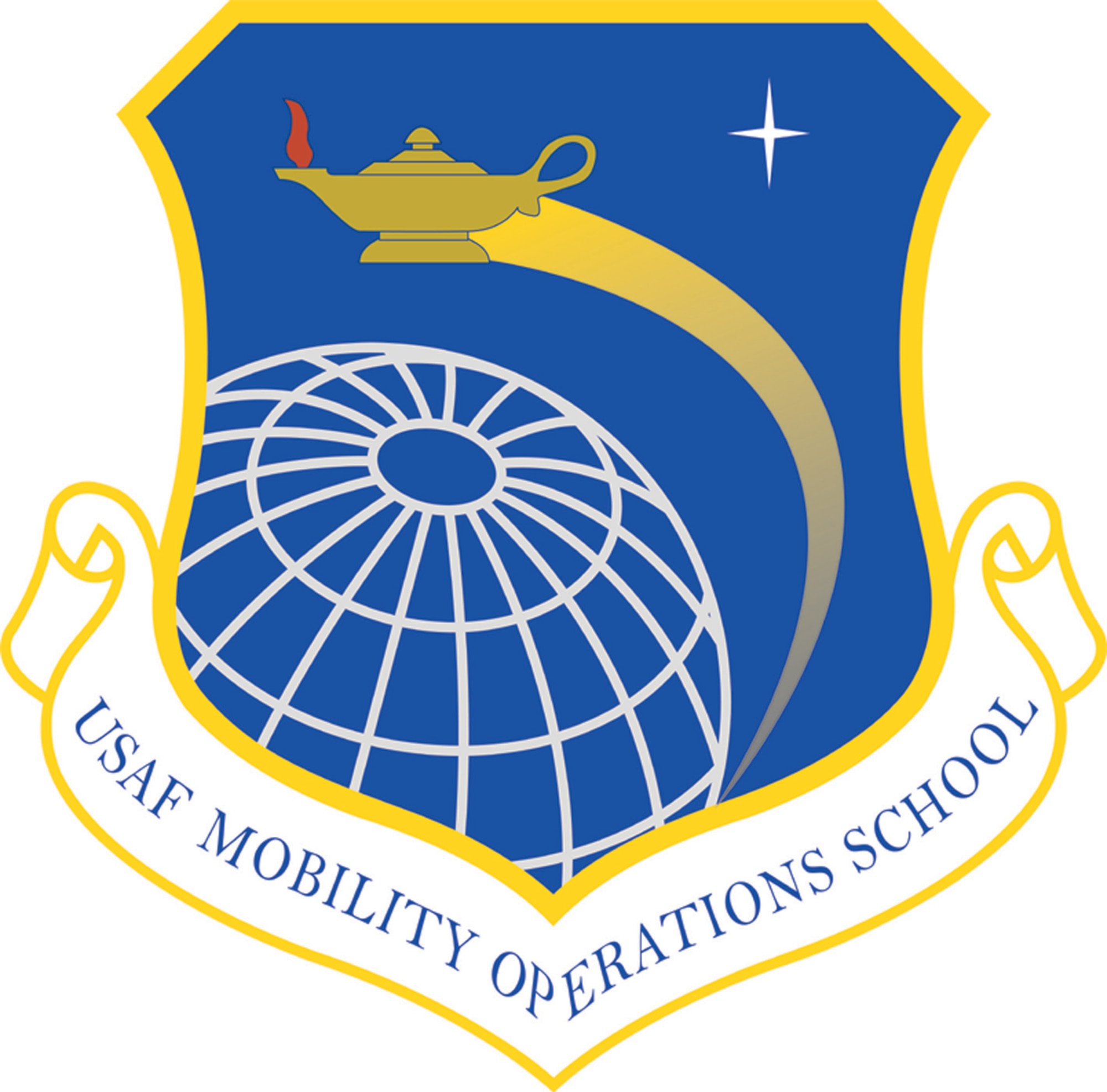 This is the official shield of the U.S. Air Force Expeditionary Center's Mobility Operations School. The U.S. Air Force Mobility Operations School (MOS) is the Air Force Center of Excellence dedicated to prepare every graduate to perform their mission by educating, training and exercising Department of Defense personnel in the full range of expeditionary operations. Using both resident and Web-based instructional media, the MOS offers 57 courses, including the Director of Mobility Forces Course and the Advanced Study of Air Mobility Intermediate Developmental Education and graduate program. Other courses cover topics in operations, tactics, intelligence, transportation, maintenance, aircrew resource management, and command and control from both a global and theater perspective. In addition, the MOS sponsors a range of exercises, including the futures wargame GLOMO, and the mobility piece of Joint Readiness Training at Fort Polk, La. Finally, the MOS is the USAF EC's focal point for instructor and curriculum development and student logistical support. (U.S. Air Force Expeditionary Center art illustration)
