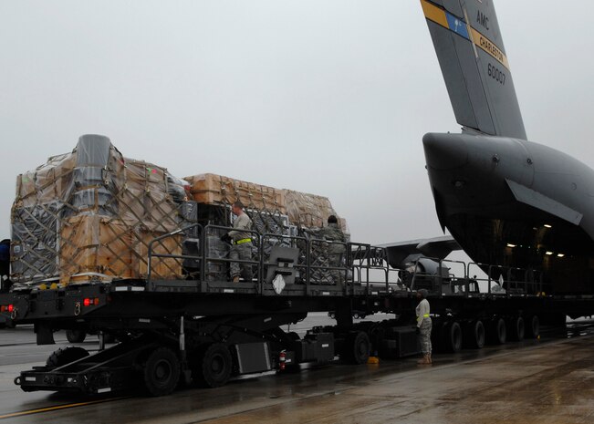 A Copperhead Tigershark Unmanned Air Vehicle System is loaded onto a Charleston C-17 Globemaster III here Jan. 26. The UAV system is used in theater to support the warfighter. (U.S. Air Force photo/Senior Airman Katie Gieratz)