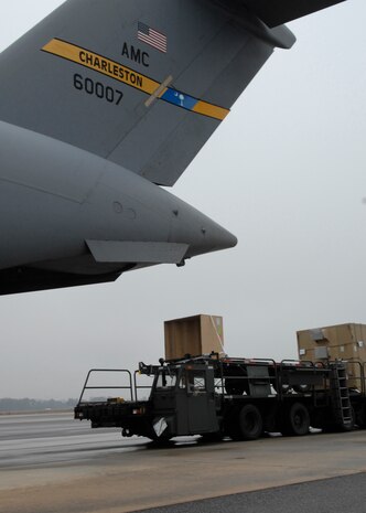A Copperhead Tigershark Unmanned Air Vehicle System is loaded onto a Charleston C-17 Globemaster III here Jan. 26. The UAV system is used in theater to support the warfighter. (U.S. Air Force photo/Senior Airman Katie Gieratz)