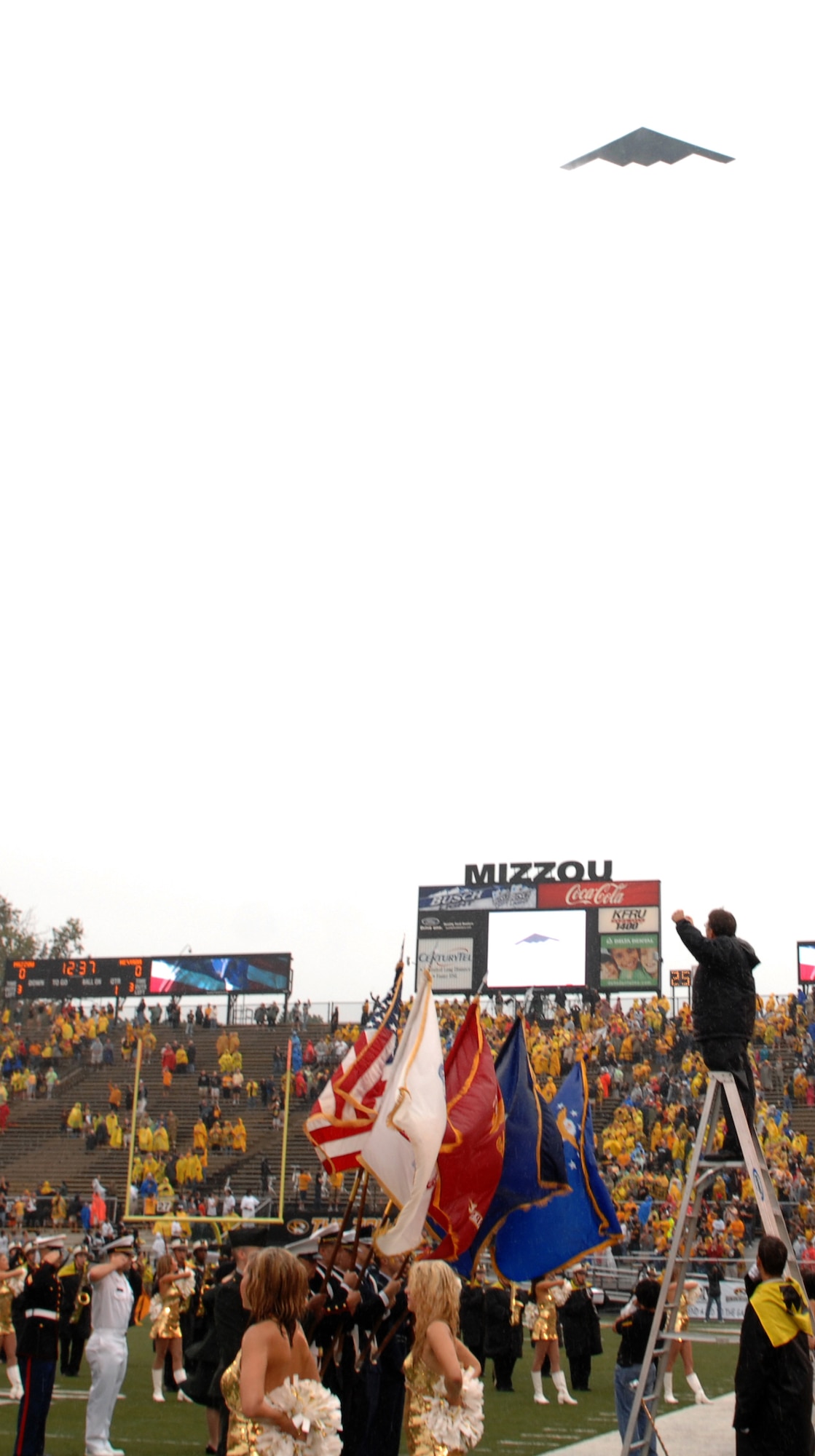 WHITEMAN AIR FORCE BASE, Mo. – Military members enjoy a day at the University of Missouri Oct. 13.  Whiteman  day at MU consisted of consolidated tailgate party, playing of the National Anthem and a B-2 Flyover. (U.S. Air Force photo/Senior Airman Jessica Snow)
