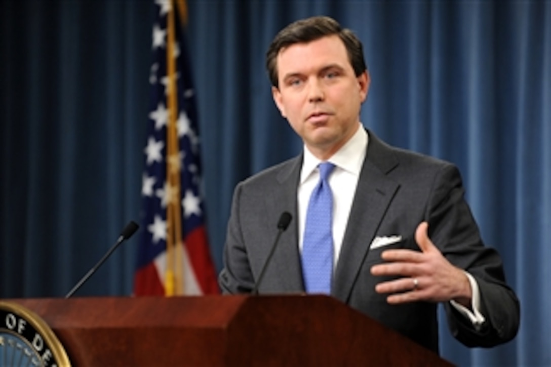 Pentagon Press Secretary Geoff Morrell speaks with reporters in the Pentagon on Jan. 29, 2009.  