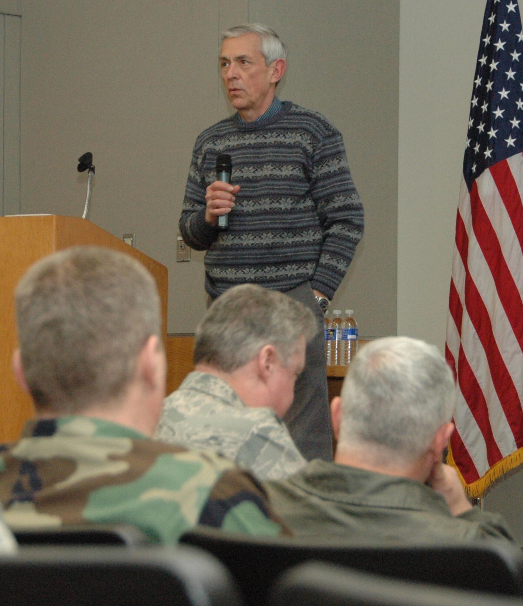 MCGUIRE AIR FORCE BASE, N.J. -- Mr. Craig W. Duehring, Assistant Secretary of the Air Force for Manpower and Reserve Affairs leads a townhall session answering questions from Guard and Reserve members on several mission and personnel topics during his recent stopover at McGuire Air Force Base, N.J. (U.S. Air Force photo/Master Sgt. Donna T. Jeffries)