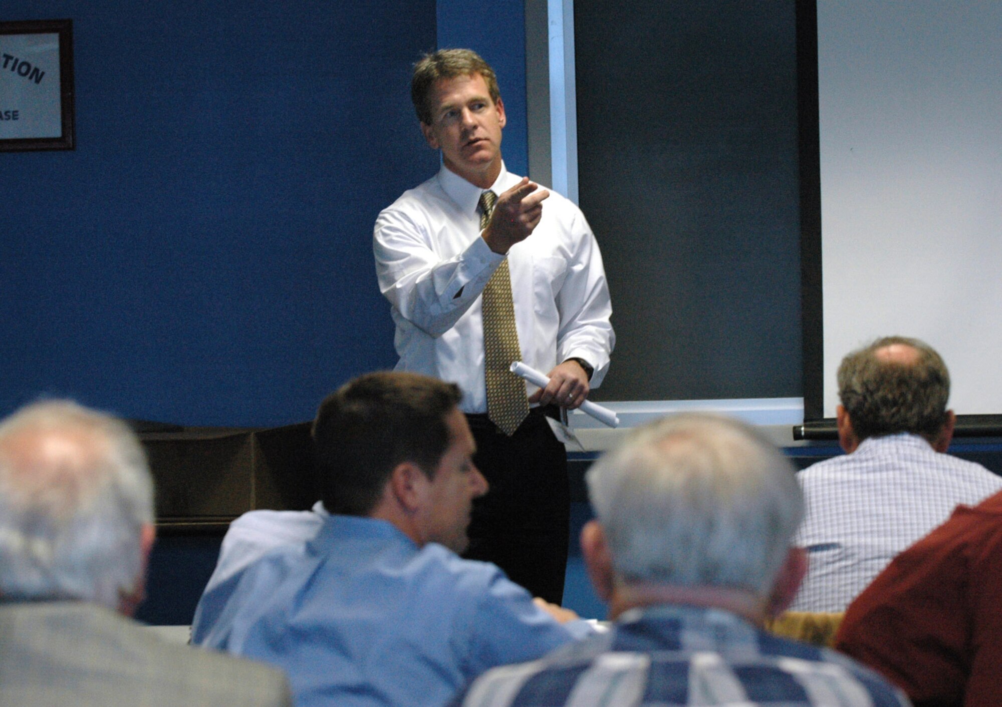 Judah Bradley of the 78th Air Base Wing's Energy Office, leads a question and answer session at the Georgia State Military Installation Conference at the Museum of Aviation Jan 27. U. S. Air Force photo by Sue Sapp